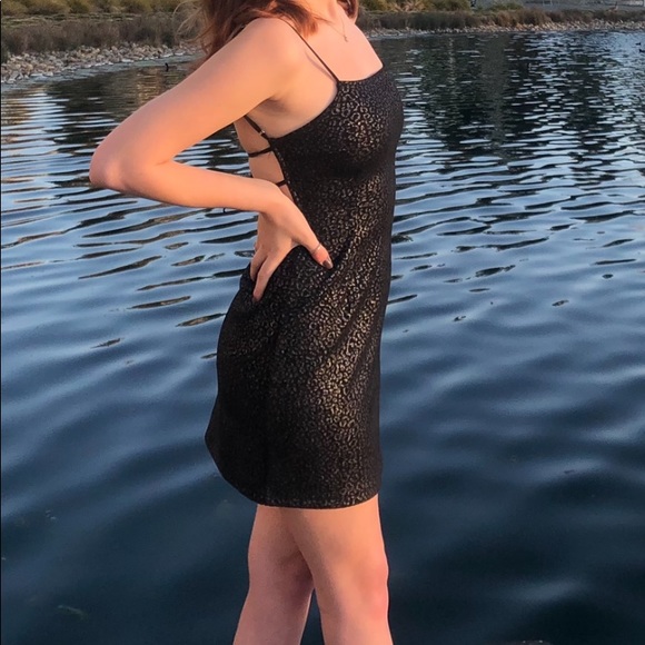 Urban Outfitters Small Strappy Back Black Dress Shimmery Print - Picture 2 of 8